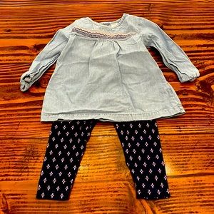 Baby Girl Denim Shirt Outfit (18M)